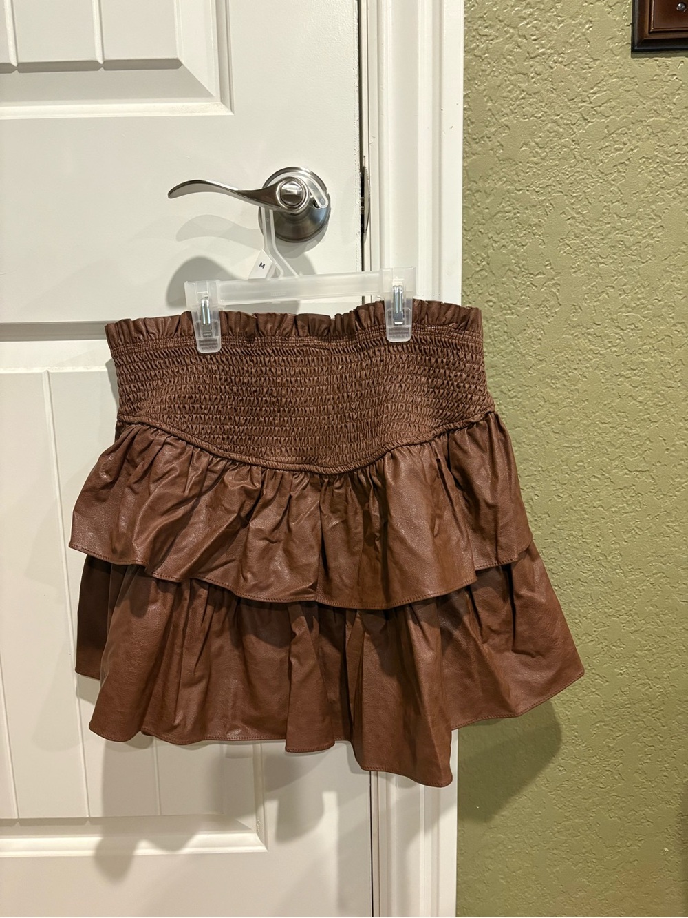 Mustard Seed Chocolate Brown Tiered Ruffle Mini Skirt